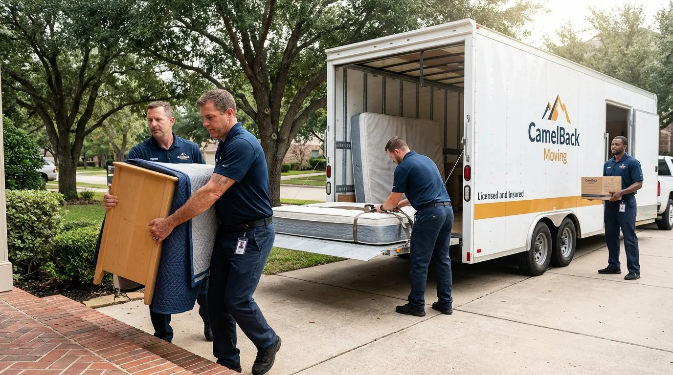 Crew loading residential truck for cross-state move from Rocky Mount, VA